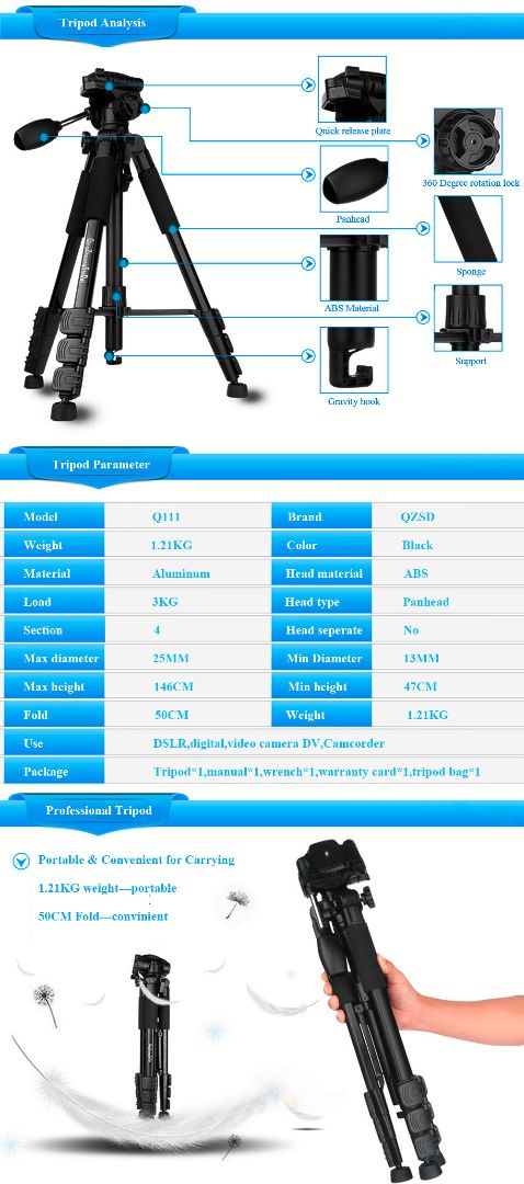 QZSD Q111 146cm 3 kg Foto Stativ - 6